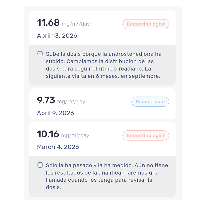 Pantalla de historial con snapshots editables